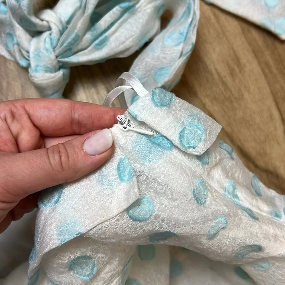 MABLE Fit Flare‎ White and Light Blue Polka Dot Mini Dress